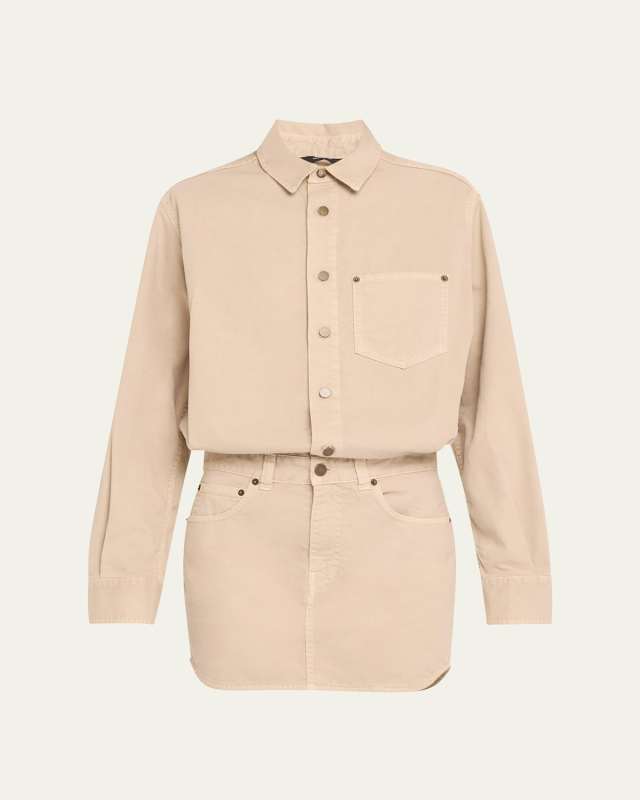 Tamu Twill Long-Sleeve Mini Shirtdress